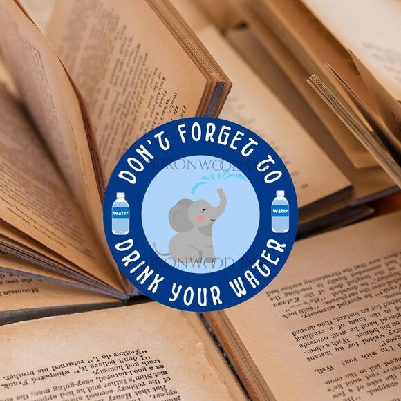 Drink Your Water Cute Elephant Sticker Hydration Vinyl Water Bottle Funny Gift - Picture 2 of 3